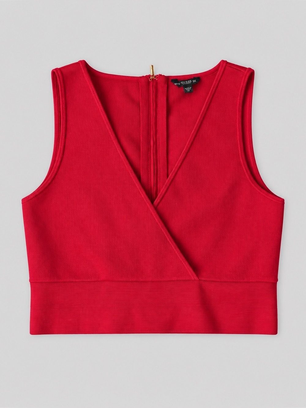 Y2K Guess Woman Red Ribbed V-Neck Sleeveless Bondage Knit Crop Top MEDIUM Party